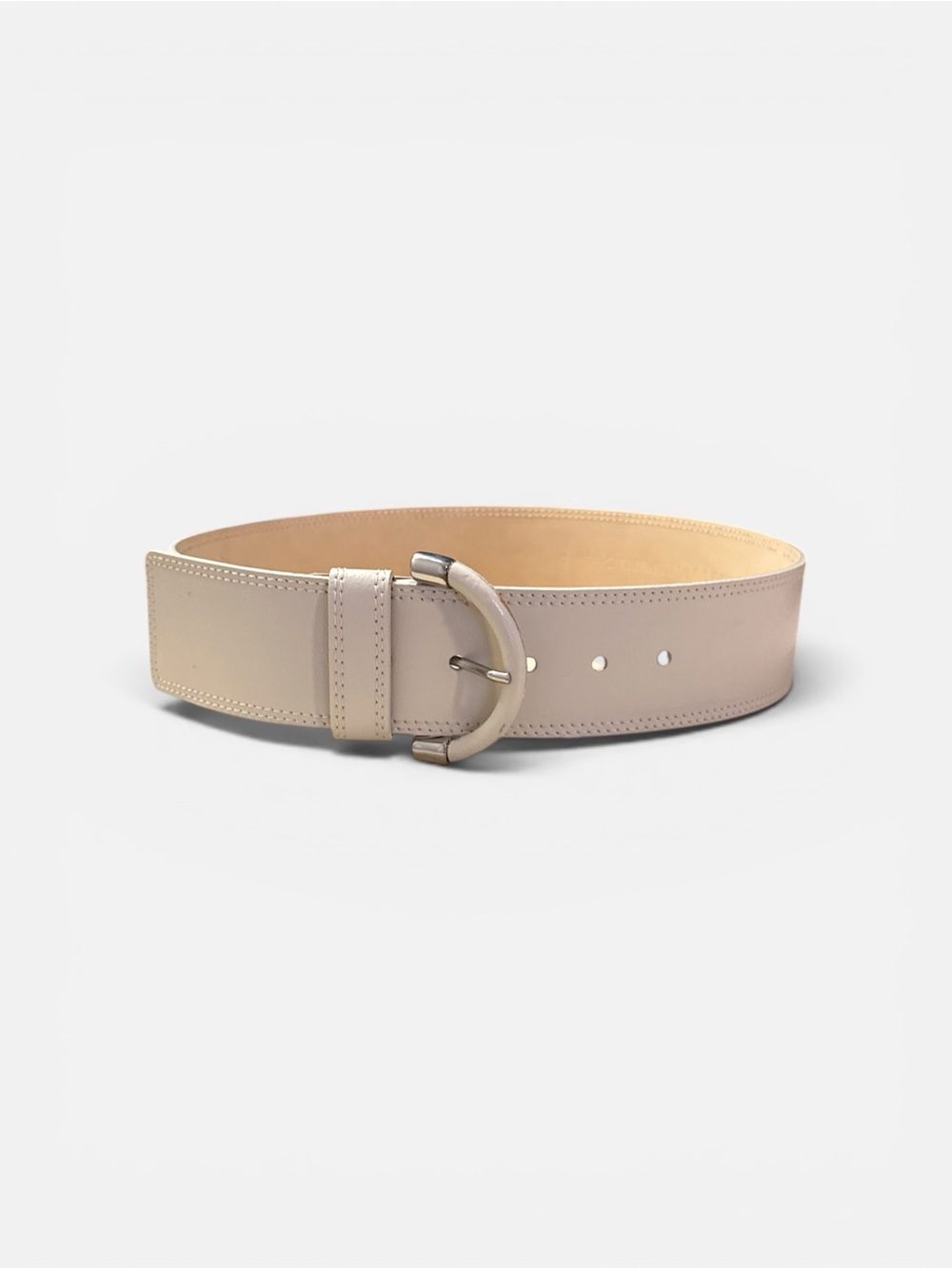 NWT Banana Republic Wide Neutral Leather Waist Belt with Round Metal Buckle